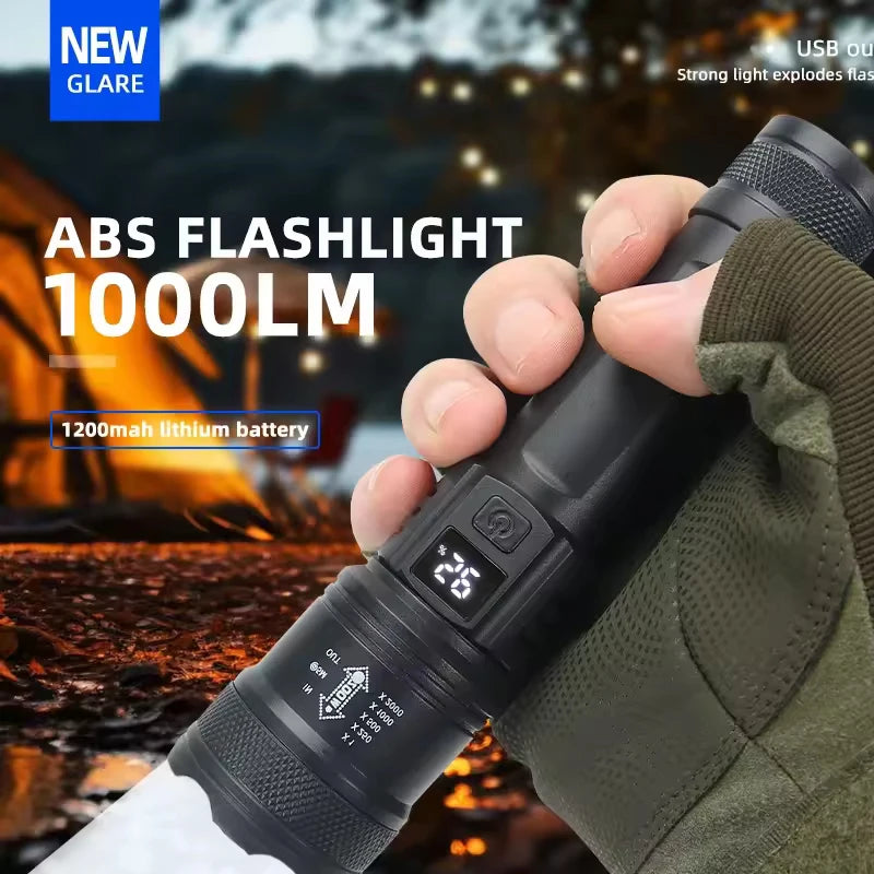 P70 LED Flashlight – 5000LM Ultra Bright Tactical Torch – Telescopic Zoom, Built-in Rechargeable Battery – Emergency Spotlight for Outdoor & Camping Use