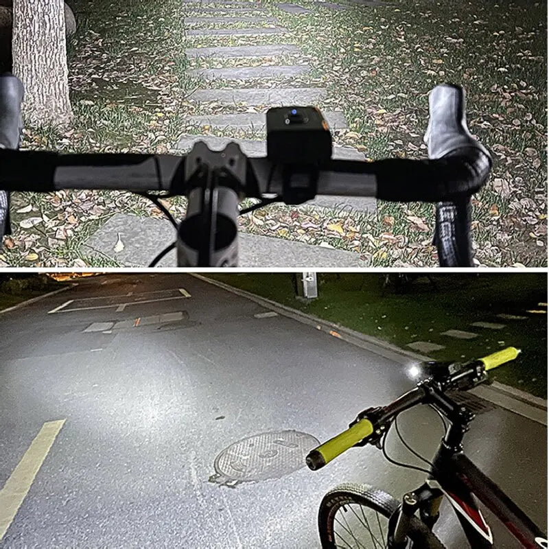 LED Bicycle Front Light – USB Type-C Rechargeable Bike Headlight for MTB & Road Cycling | Easy Install, Waterproof & Bright in use on trails.