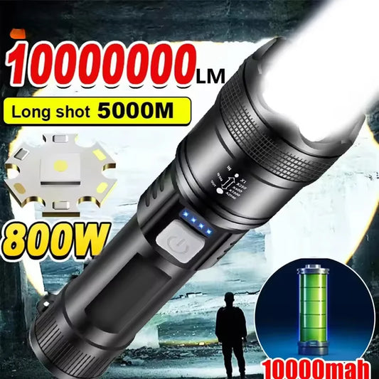P70 LED Flashlight – 5000LM Ultra Bright Tactical Torch – Telescopic Zoom, Built-in Rechargeable Battery – Emergency Spotlight for Outdoor & Camping Use