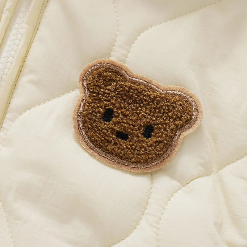 Winter Baby Romper with Fur Lining – Warm Cartoon Bear Jumpsuit for Toddlers & Infants (Unisex Outerwear, 0–24M)