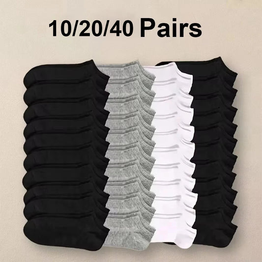10/20/40 Pairs Men’s Ankle Socks – Solid Color Boat Socks for Business, Sports – Sweat-Absorbing, Breathable Cotton – Summer/Autumn Casual Sock Pack
