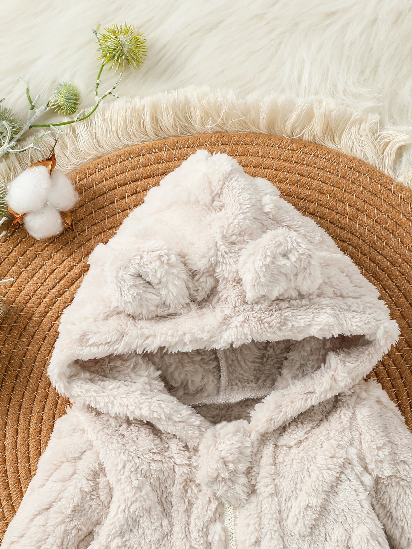 Baby Boys Winter Plush Hoodie Jumpsuit – Warm Long Sleeve Zipper Romper for Newborns (0–24M)
