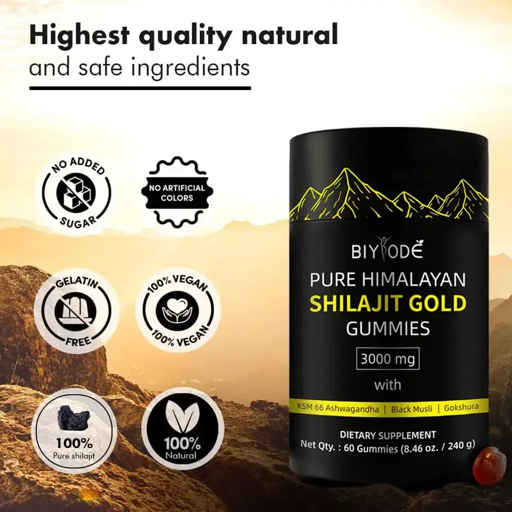 BIYODE Shilajit Gold Gummies – 60 Gummies | Pure Himalayan Shilajit + Black Seed Oil | Vitality, Energy & Wellness Support for Men & Women