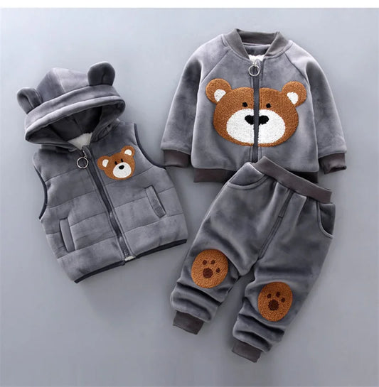 2023 Winter Baby Clothes Set – 3-Piece Cotton Outfit with Hooded Bear Sweater | Warm & Cute Baby Suit for Boys & Girls (0–5Y)