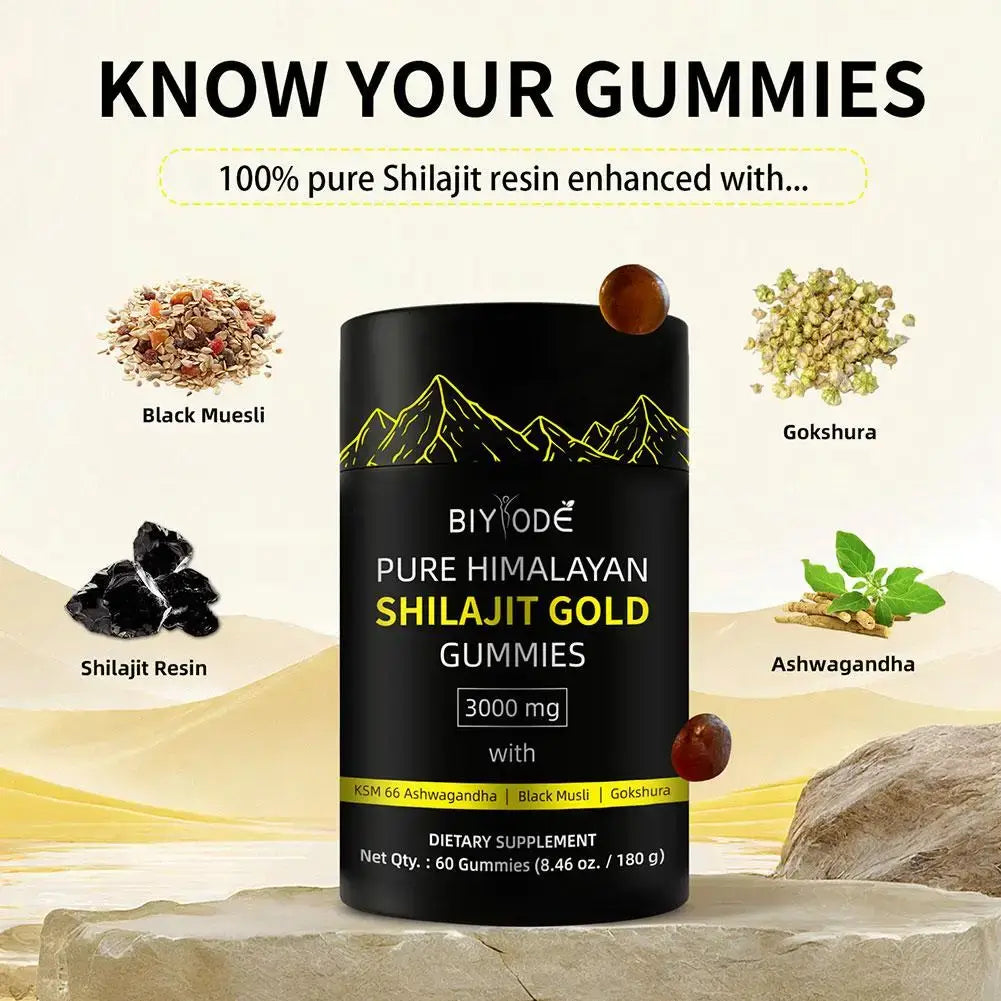 BIYODE Shilajit Gold Gummies – 60 Gummies | Pure Himalayan Shilajit + Black Seed Oil | Vitality, Energy & Wellness Support for Men & Women