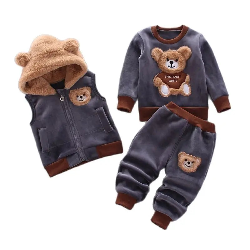 2023 Winter Baby Clothes Set – 3-Piece Cotton Outfit with Hooded Bear Sweater | Warm & Cute Baby Suit for Boys & Girls (0–5Y)