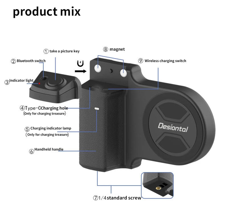 Magnetic SnapGrip Phone Holder with Bluetooth Remote, Anti-Shake Selfie Grip & Tripod Stand – Magnetic Vlog Handle for iPhone & Android