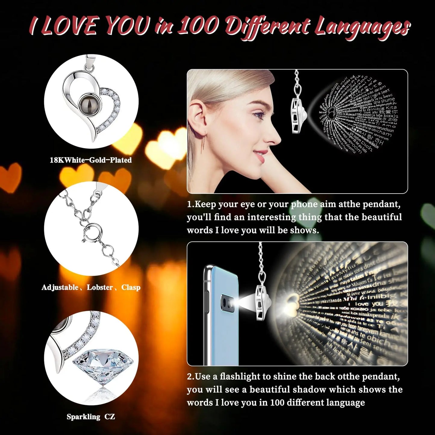 Preserved Real Rose with “I Love You” Necklace (100 Languages) – Eternal Flower Gift for Her, Wife, Valentine’s Day & Christmas