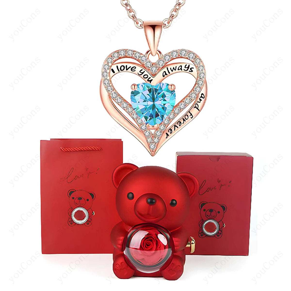 Red Heart Pendant Necklace with Bear Rose Gift Box – Elegant Jewelry Gift for Women for Mother’s Day 2026, Valentine’s Day, Christmas, Weddings & Birthdays