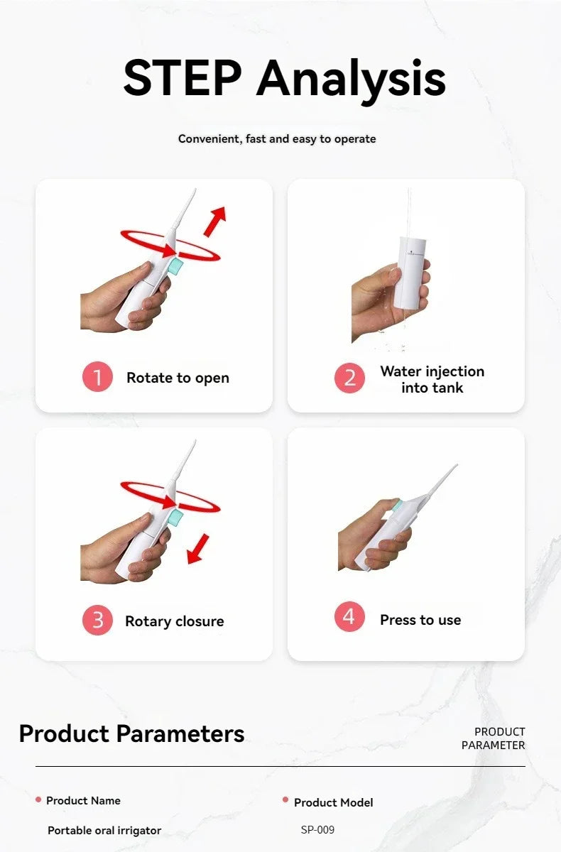 High-Pressure Oral Irrigator Water Flosser – Portable Manual Toothpick-Style Dental Cleaner for Deep Gum & Teeth Cleaning (1PC)