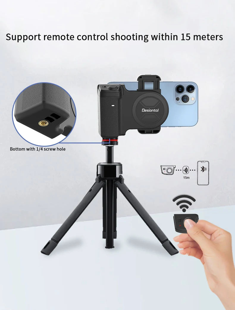 Magnetic SnapGrip Phone Holder with Bluetooth Remote, Anti-Shake Selfie Grip & Tripod Stand – Magnetic Vlog Handle for iPhone & Android