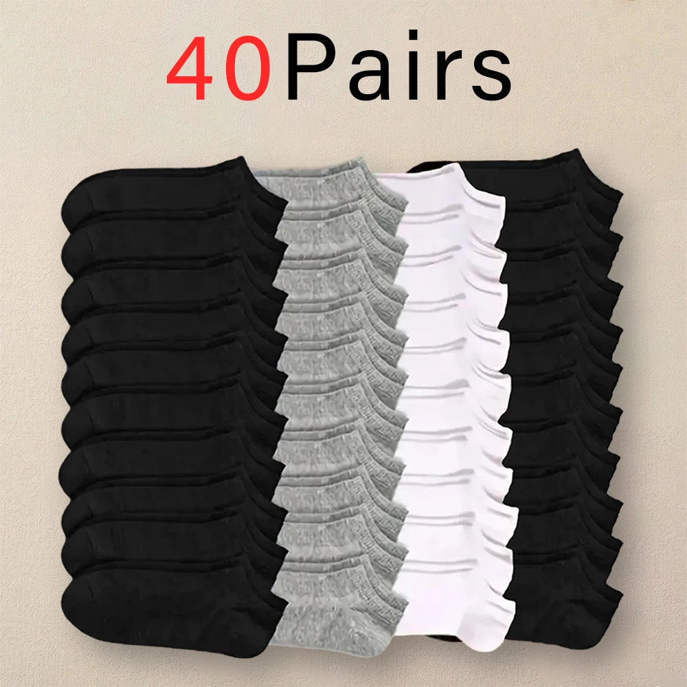 10/20/40 Pairs Men’s Ankle Socks – Solid Color Boat Socks for Business, Sports – Sweat-Absorbing, Breathable Cotton – Summer/Autumn Casual Sock Pack