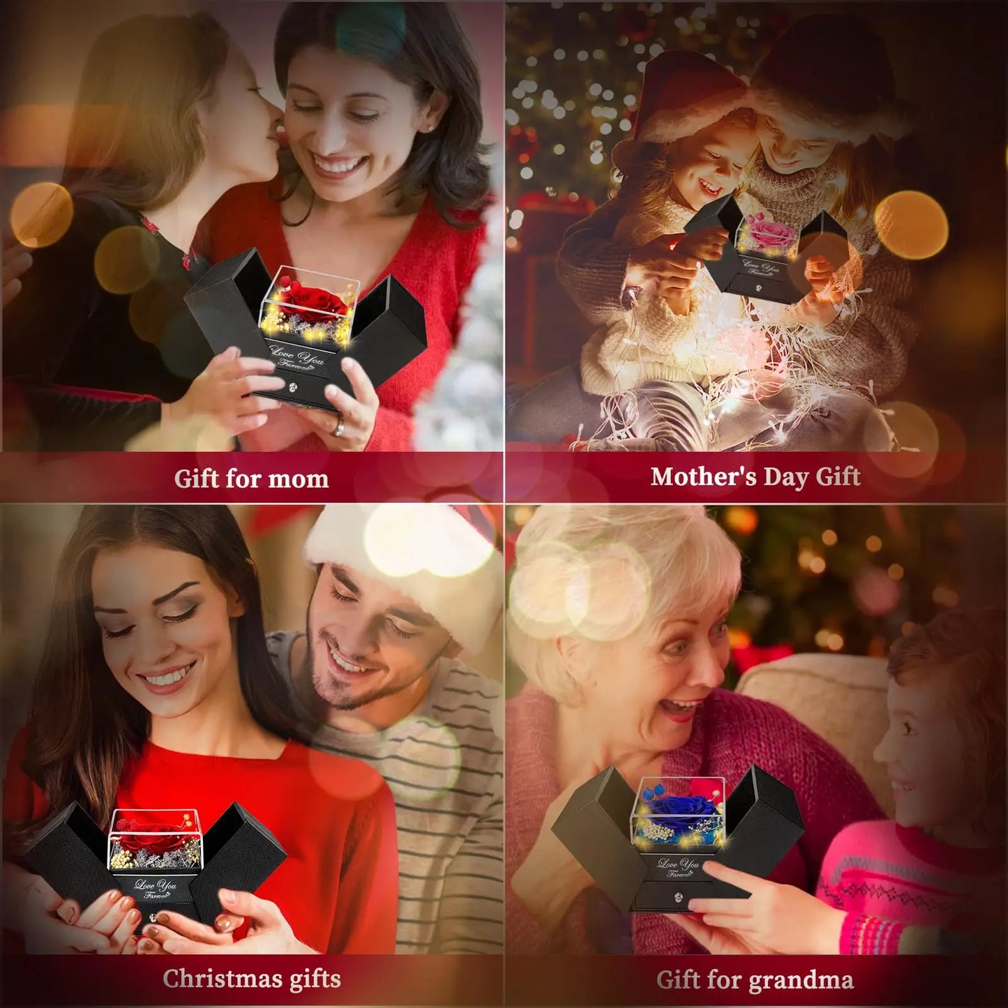 Preserved Real Rose with “I Love You” Necklace (100 Languages) – Eternal Flower Gift for Her, Wife, Valentine’s Day & Christmas