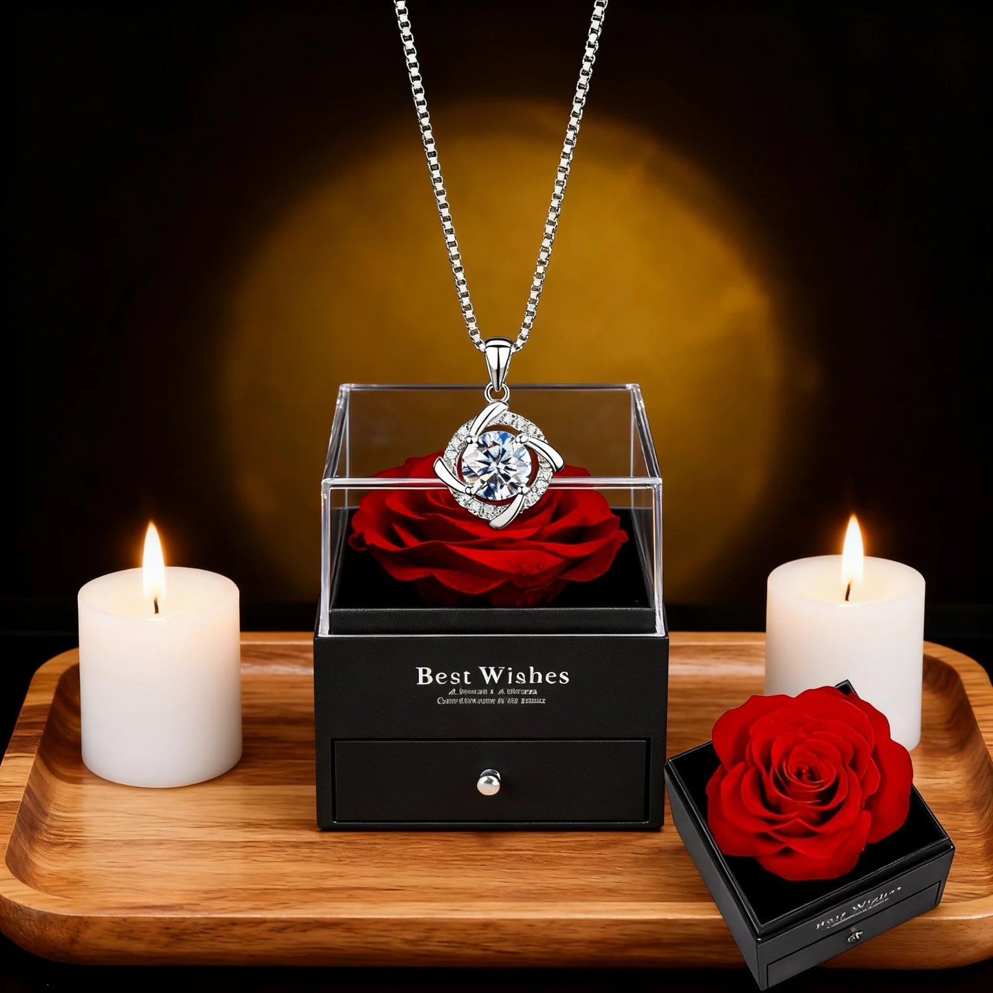 Red Eternal Rose Gift Box with Four-Leaf Clover Pendant Necklace – Birthday & Valentine’s Day Gift for Mom or Girlfriend