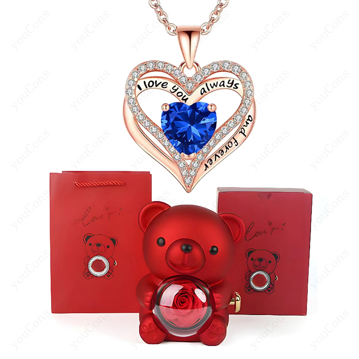 Red Heart Pendant Necklace with Bear Rose Gift Box – Elegant Jewelry Gift for Women for Mother’s Day 2026, Valentine’s Day, Christmas, Weddings & Birthdays