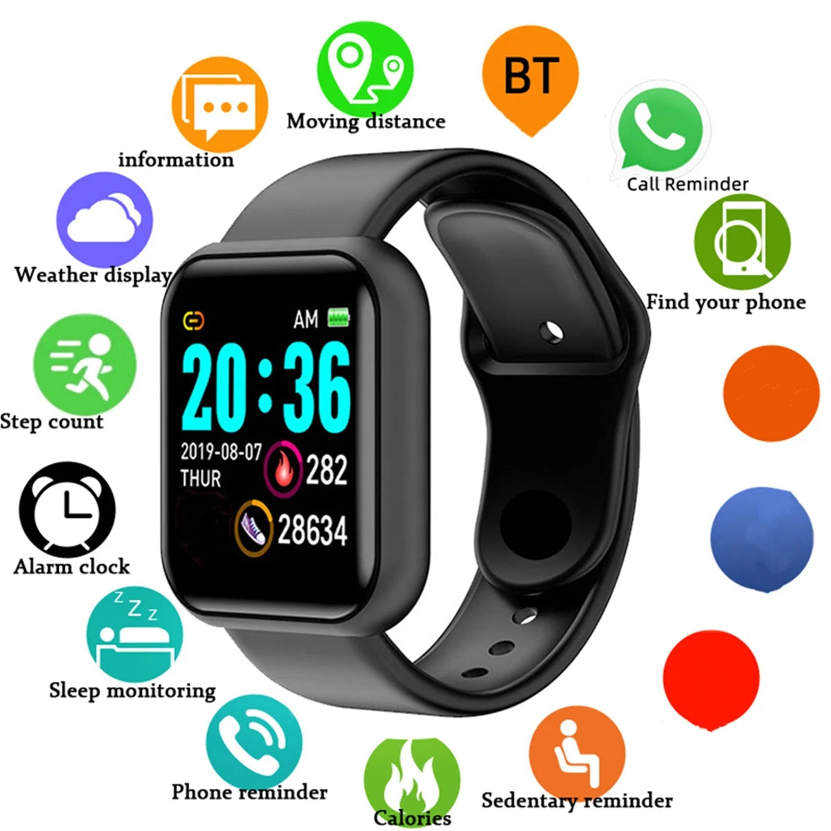 Smartwatch for Men & Women – Fitness Tracker, Message Notifications, Heart Rate Monitor – Compatible with Android & iOS – Ideal Birthday Gift