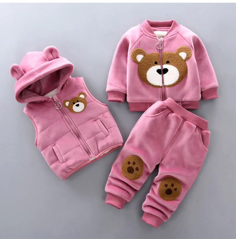 2023 Winter Baby Clothes Set – 3-Piece Cotton Outfit with Hooded Bear Sweater | Warm & Cute Baby Suit for Boys & Girls (0–5Y)