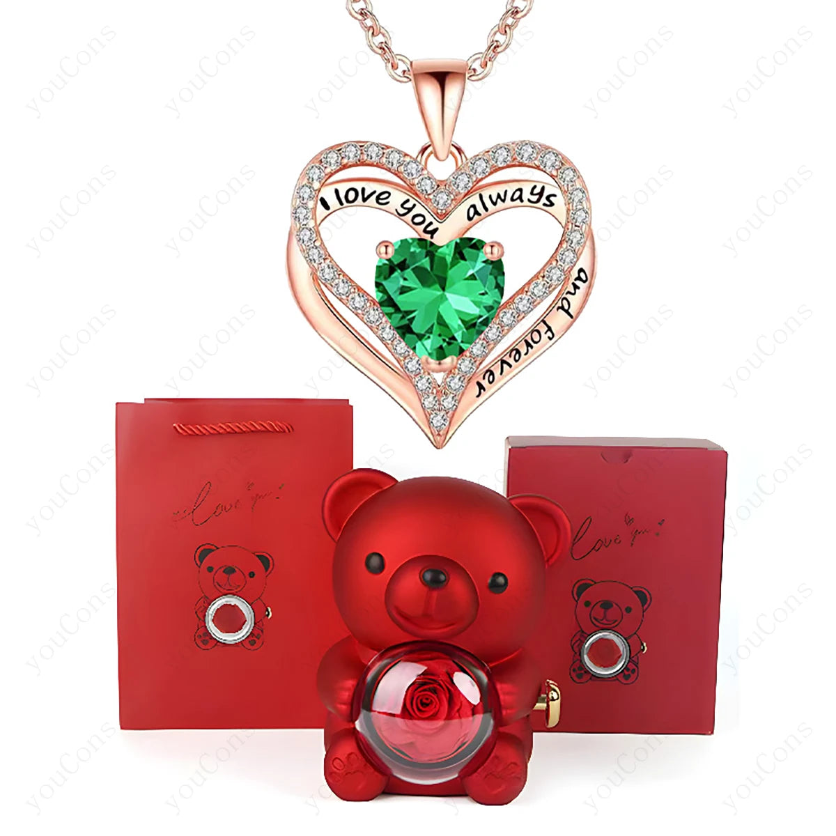 Red Heart Pendant Necklace with Bear Rose Gift Box – Elegant Jewelry Gift for Women for Mother’s Day 2026, Valentine’s Day, Christmas, Weddings & Birthdays