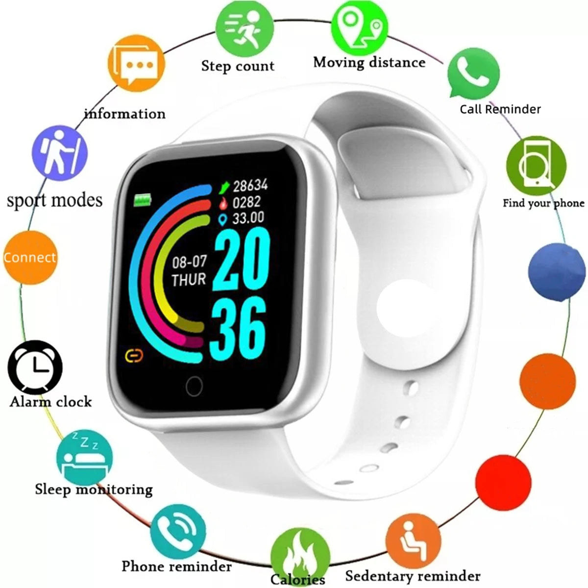 Smartwatch for Men & Women – Fitness Tracker, Message Notifications, Heart Rate Monitor – Compatible with Android & iOS – Ideal Birthday Gift