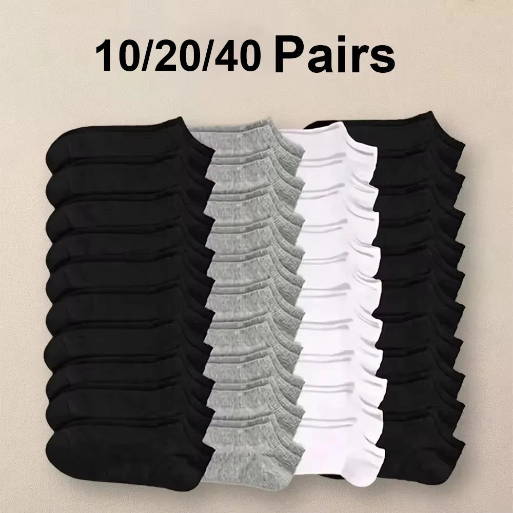 10/20/40 Pairs Men’s Ankle Socks – Solid Color Boat Socks for Business, Sports – Sweat-Absorbing, Breathable Cotton – Summer/Autumn Casual Sock Pack