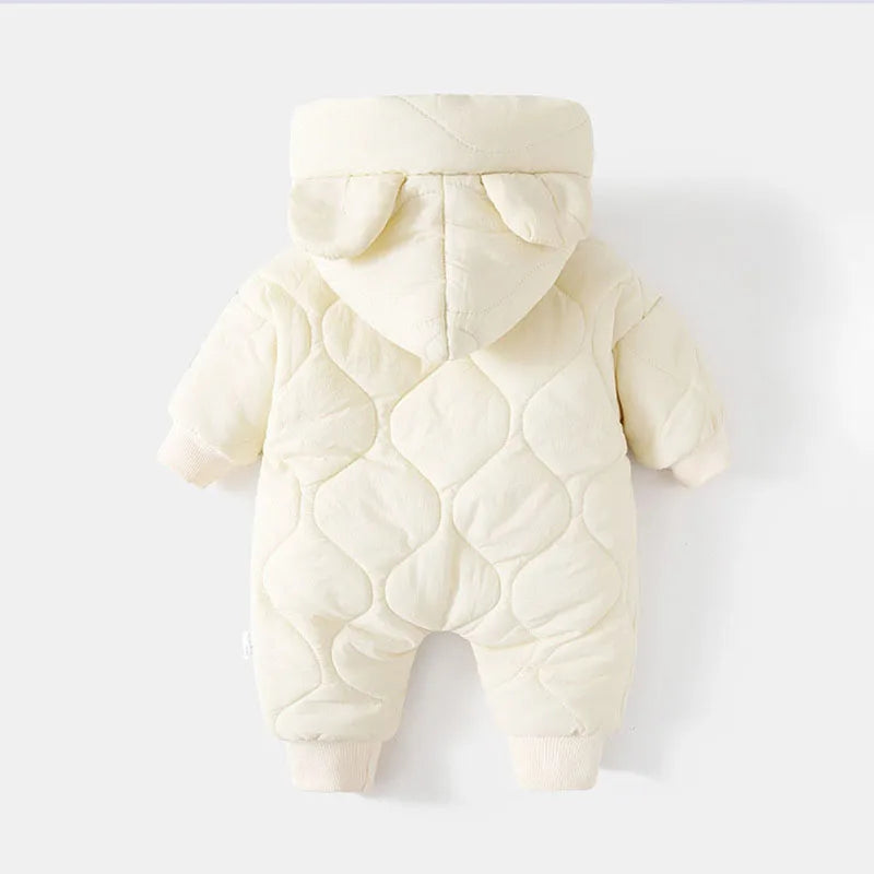Winter Baby Romper with Fur Lining – Warm Cartoon Bear Jumpsuit for Toddlers & Infants (Unisex Outerwear, 0–24M)