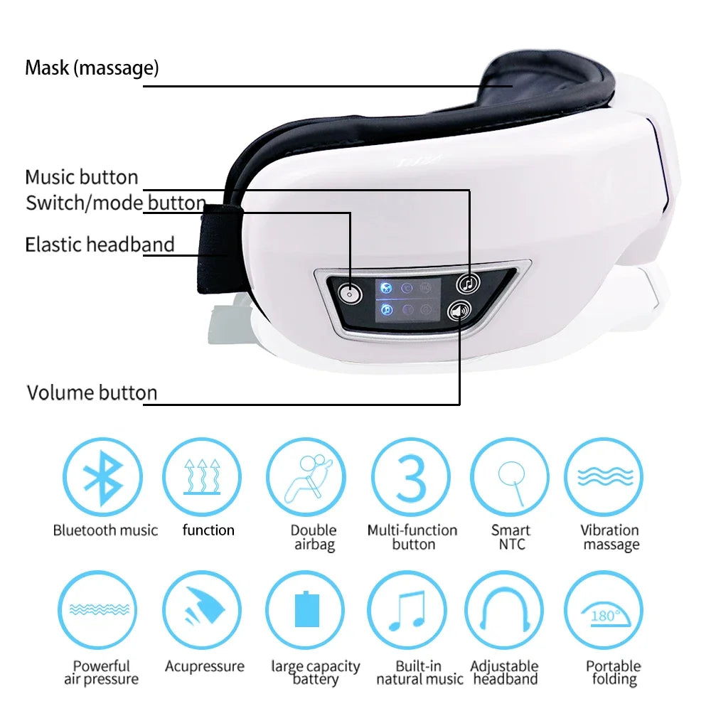 6D Smart Eye Massager with Airbag Compression, Vibration & Heat – Bluetooth Music Eye Care Massage Sleeping Mask for Eye Strain, Fatigue & Relaxation