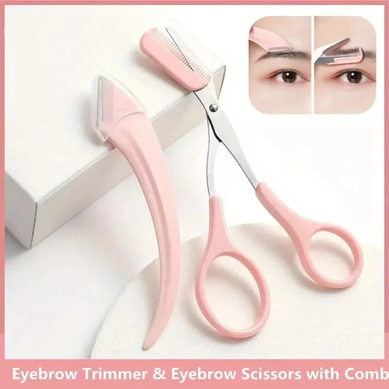 Eyebrow Trimmer Set – Curved Eyebrow Razor & Scissors with Comb, Easy Grooming Beauty Tools for Beginners