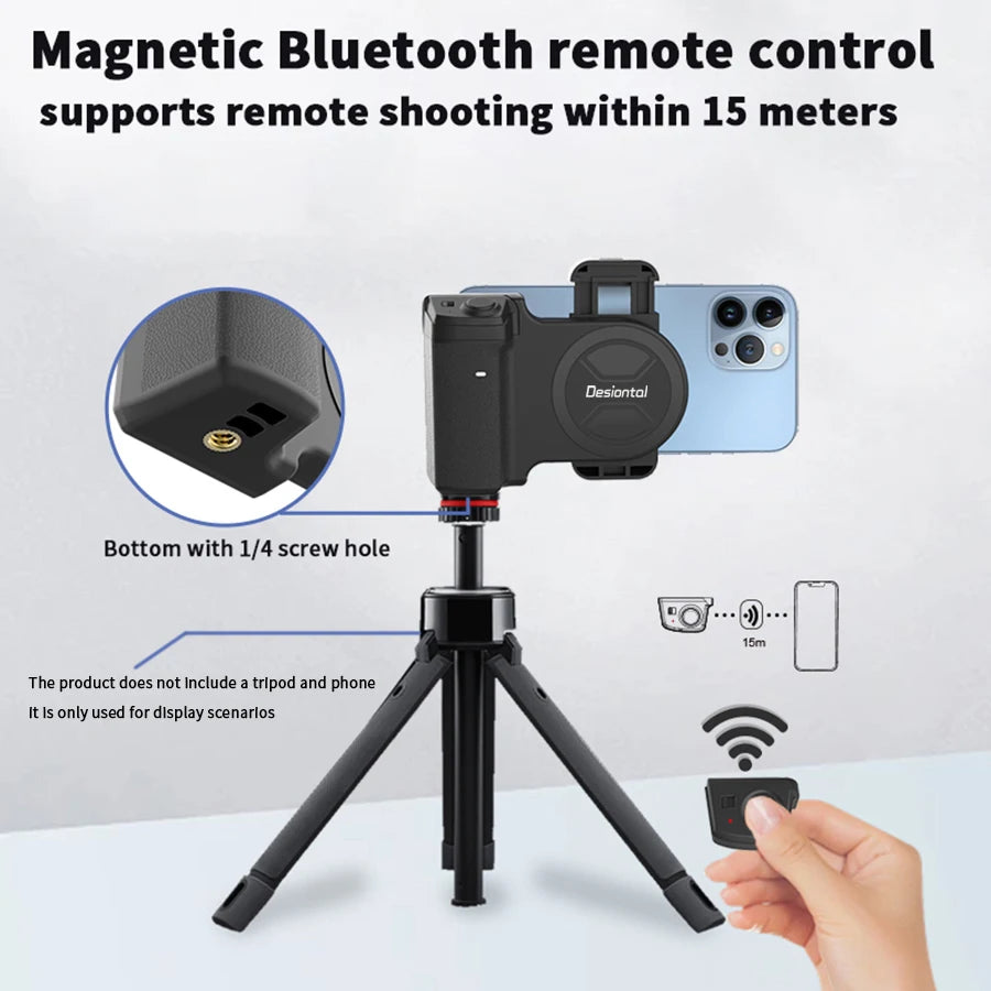 Magnetic SnapGrip Phone Holder with Bluetooth Remote, Anti-Shake Selfie Grip & Tripod Stand – Magnetic Vlog Handle for iPhone & Android