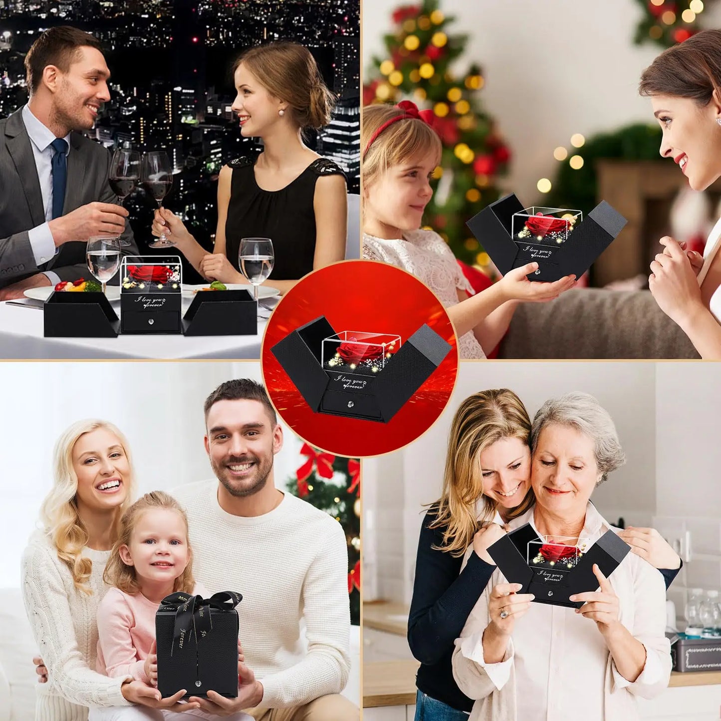 Preserved Real Rose with “I Love You” Necklace (100 Languages) – Eternal Flower Gift for Her, Wife, Valentine’s Day & Christmas