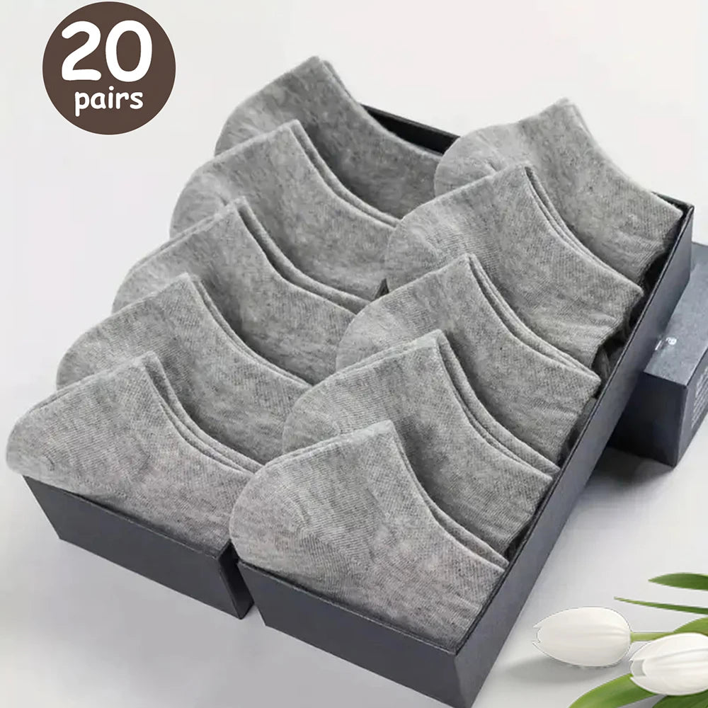 10/20/40 Pairs Men’s Ankle Socks – Solid Color Boat Socks for Business, Sports – Sweat-Absorbing, Breathable Cotton – Summer/Autumn Casual Sock Pack
