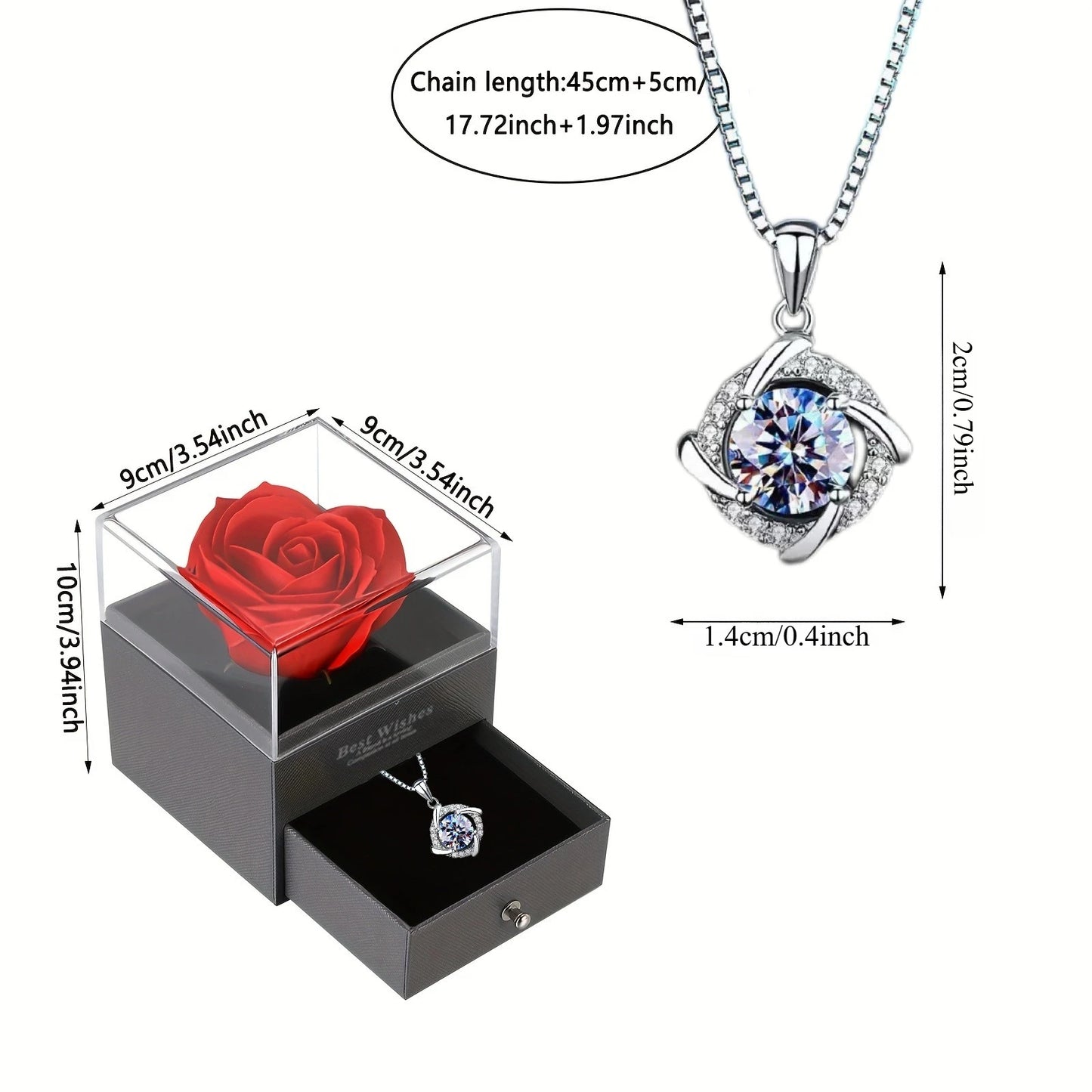Red Eternal Rose Gift Box with Four-Leaf Clover Pendant Necklace – Birthday & Valentine’s Day Gift for Mom or Girlfriend
