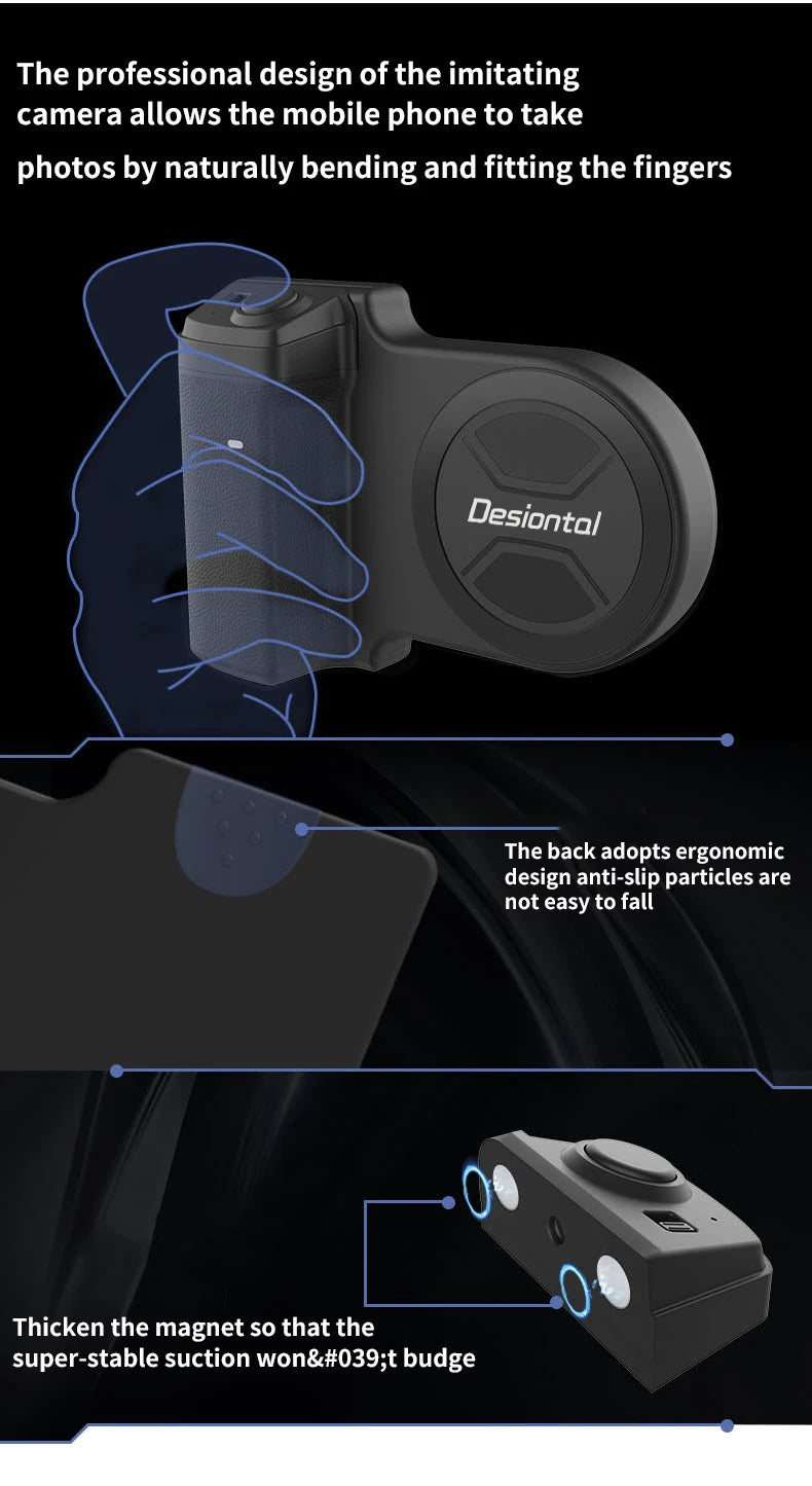 Magnetic SnapGrip Phone Holder with Bluetooth Remote, Anti-Shake Selfie Grip & Tripod Stand – Magnetic Vlog Handle for iPhone & Android