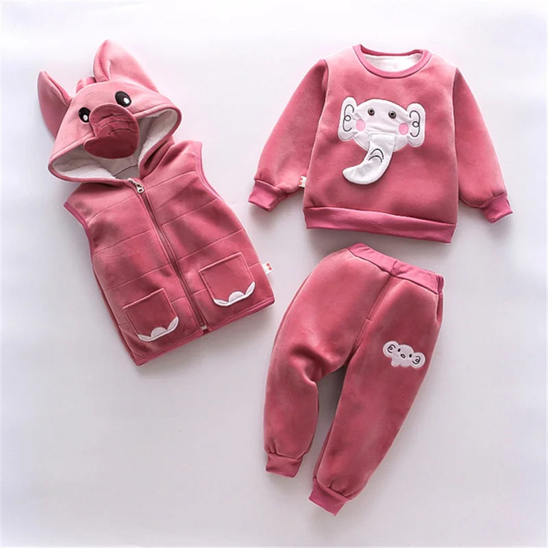 2023 Winter Baby Clothes Set – 3-Piece Cotton Outfit with Hooded Bear Sweater | Warm & Cute Baby Suit for Boys & Girls (0–5Y)
