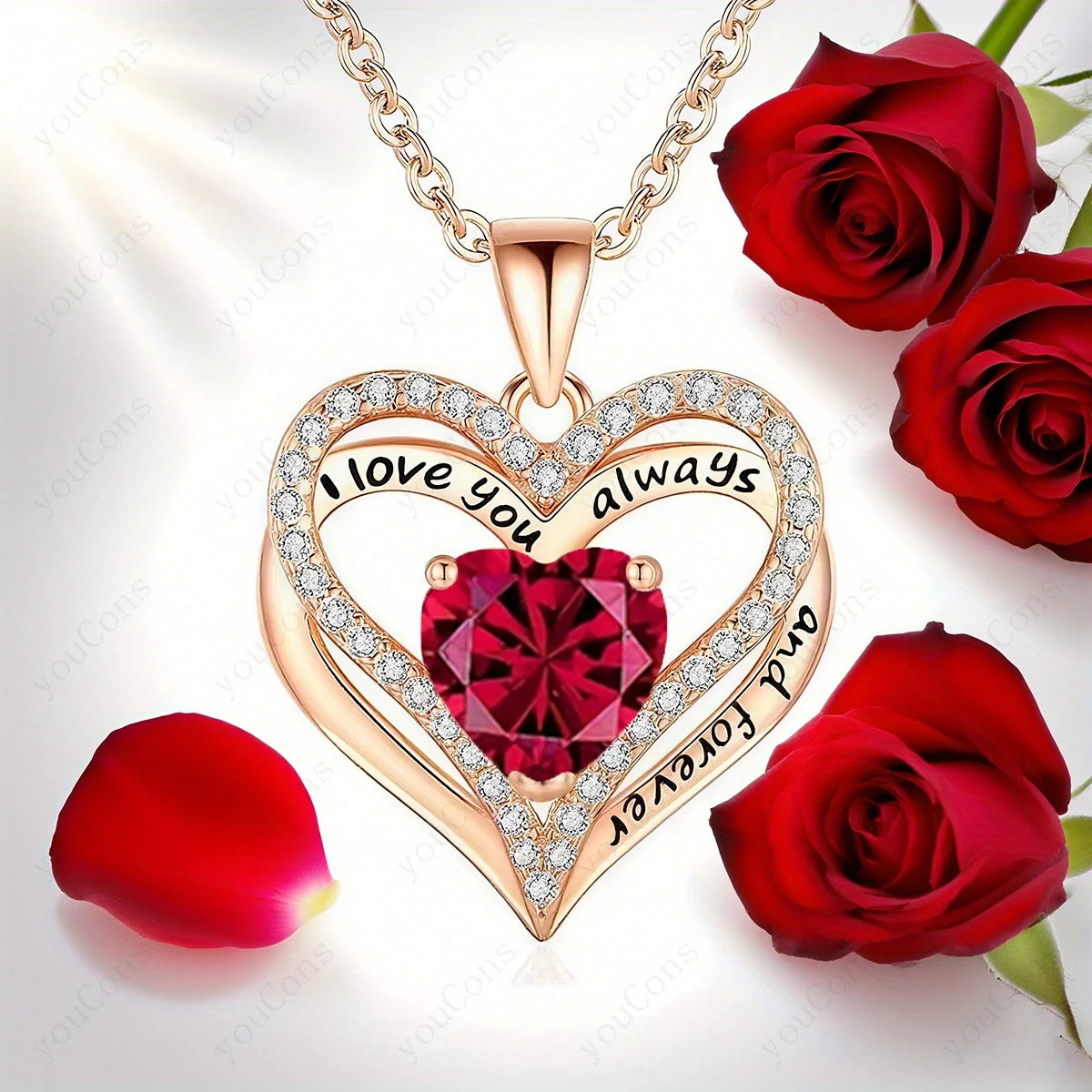 Red Heart Pendant Necklace with Bear Rose Gift Box – Elegant Jewelry Gift for Women for Mother’s Day 2026, Valentine’s Day, Christmas, Weddings & Birthdays