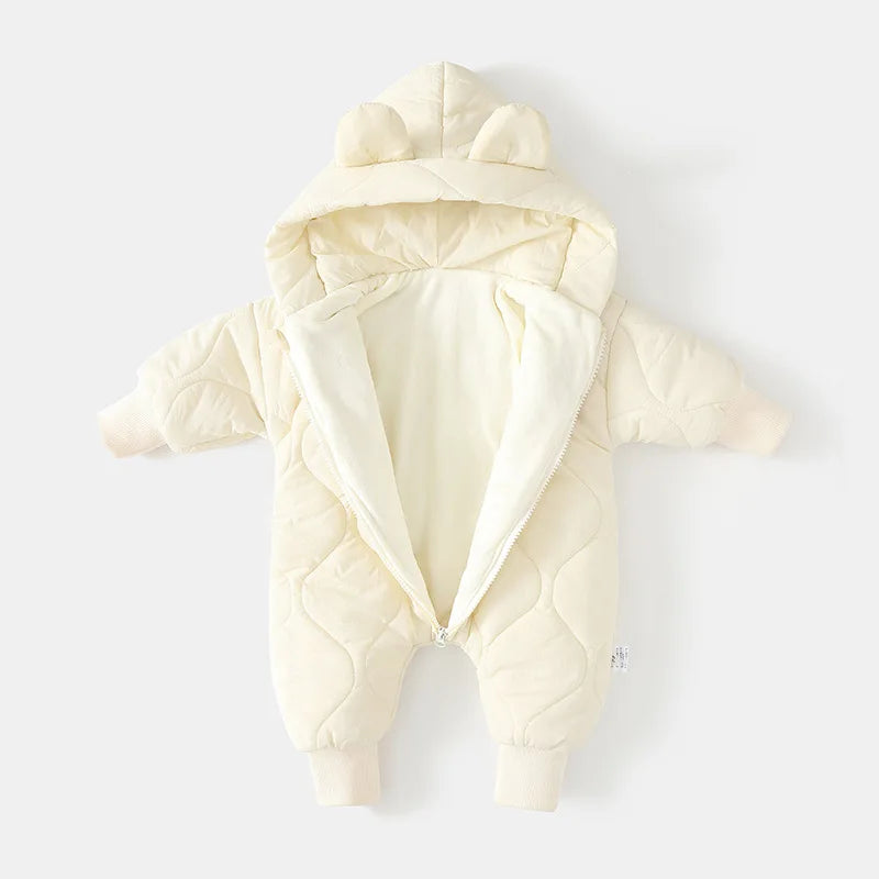 Winter Baby Romper with Fur Lining – Warm Cartoon Bear Jumpsuit for Toddlers & Infants (Unisex Outerwear, 0–24M)
