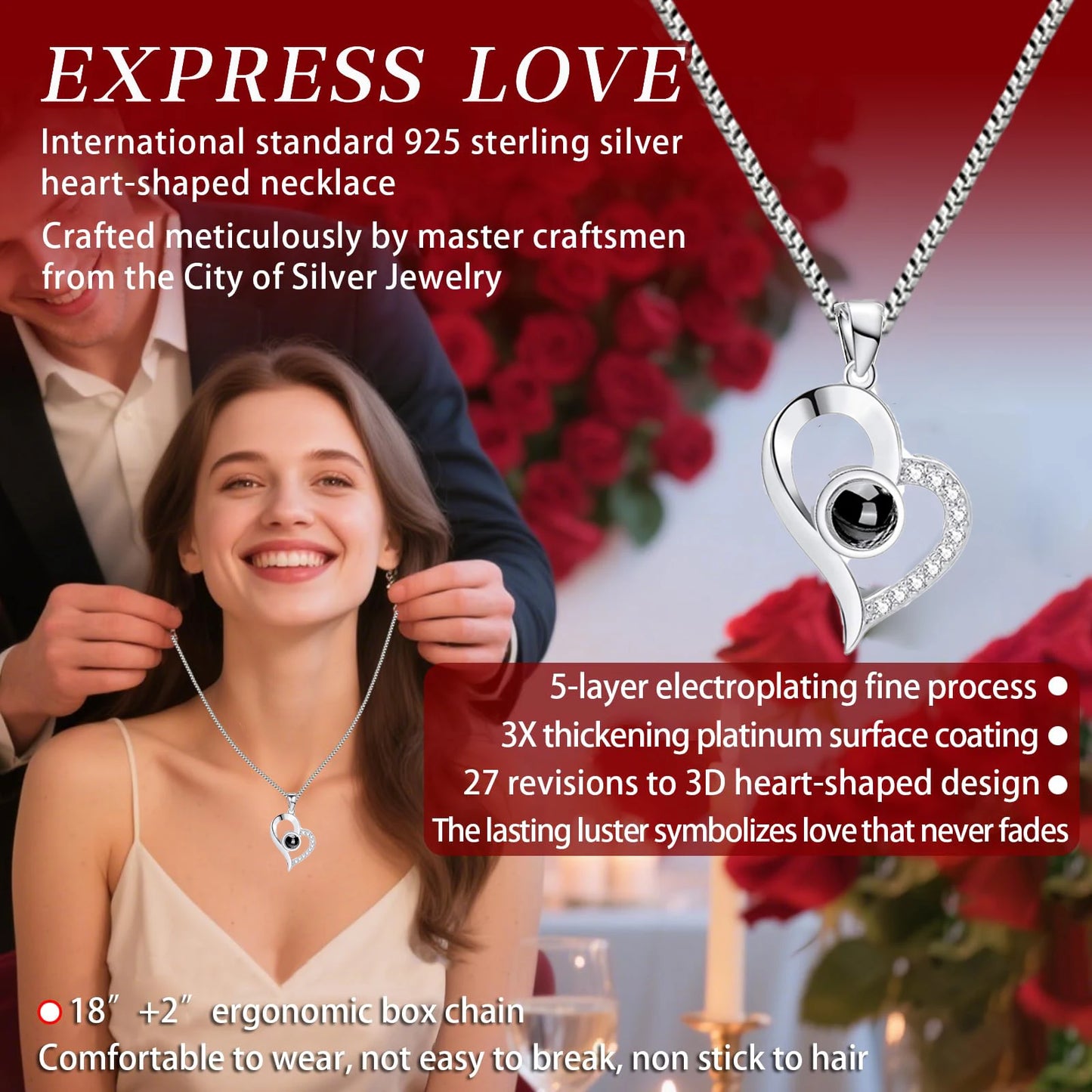 Preserved Real Rose with “I Love You” Necklace (100 Languages) – Eternal Flower Gift for Her, Wife, Valentine’s Day & Christmas