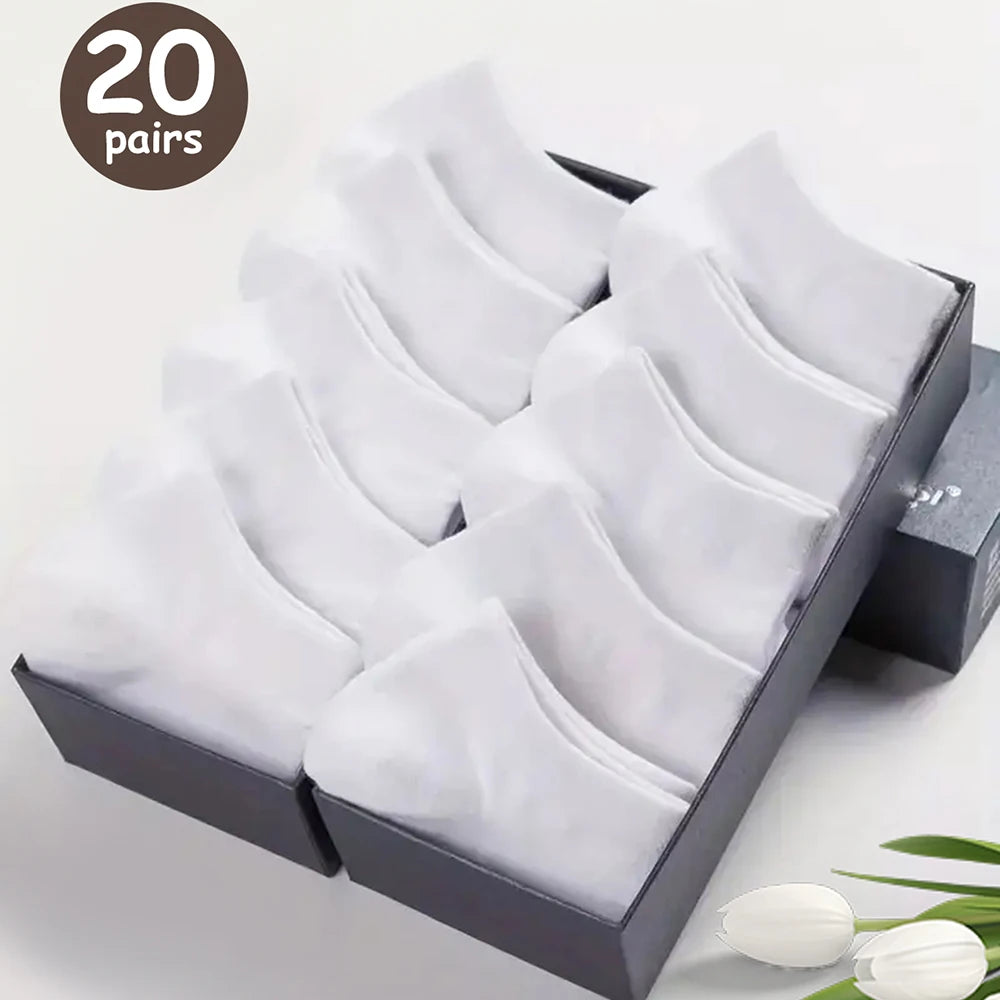 10/20/40 Pairs Men’s Ankle Socks – Solid Color Boat Socks for Business, Sports – Sweat-Absorbing, Breathable Cotton – Summer/Autumn Casual Sock Pack