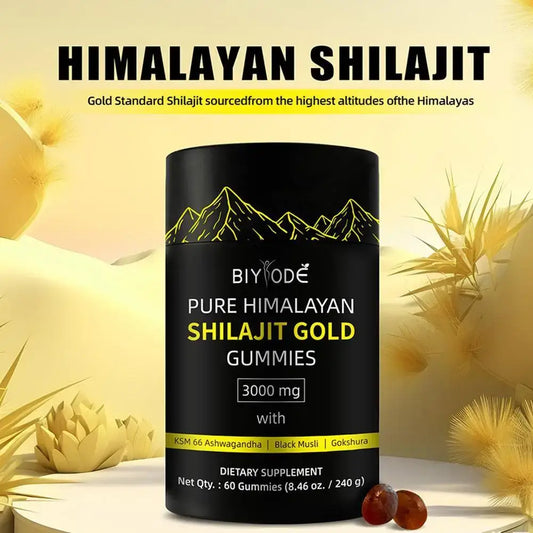 BIYODE Shilajit Gold Gummies – 60 Gummies | Pure Himalayan Shilajit + Black Seed Oil | Vitality, Energy & Wellness Support for Men & Women