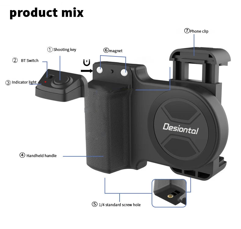 Magnetic SnapGrip Phone Holder with Bluetooth Remote, Anti-Shake Selfie Grip & Tripod Stand – Magnetic Vlog Handle for iPhone & Android