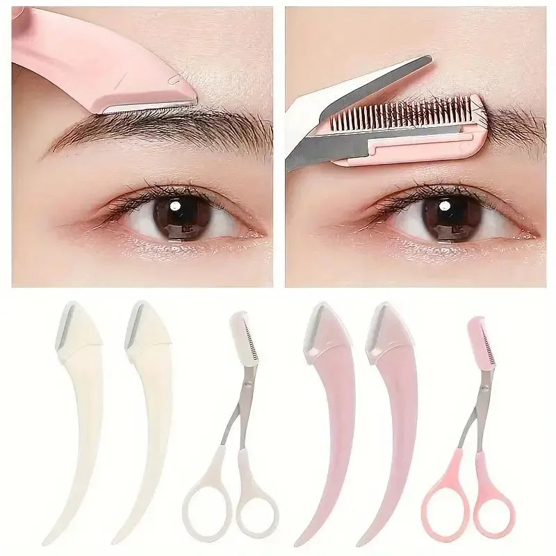 Eyebrow Trimmer Set – Curved Eyebrow Razor & Scissors with Comb, Easy Grooming Beauty Tools for Beginners