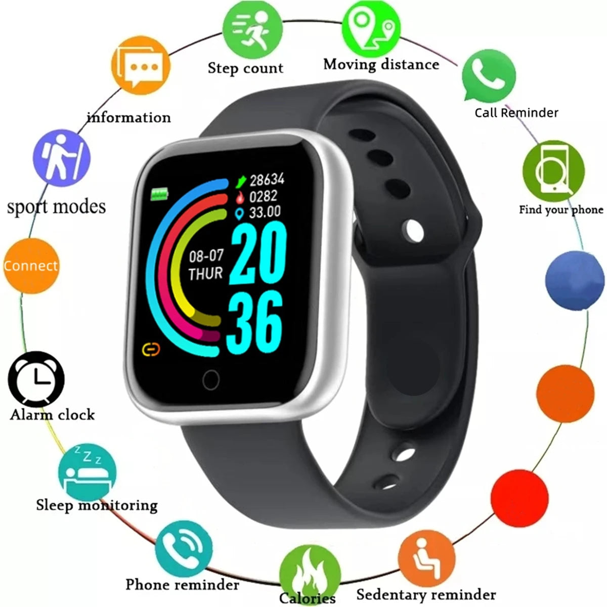 Smartwatch for Men & Women – Fitness Tracker, Message Notifications, Heart Rate Monitor – Compatible with Android & iOS – Ideal Birthday Gift